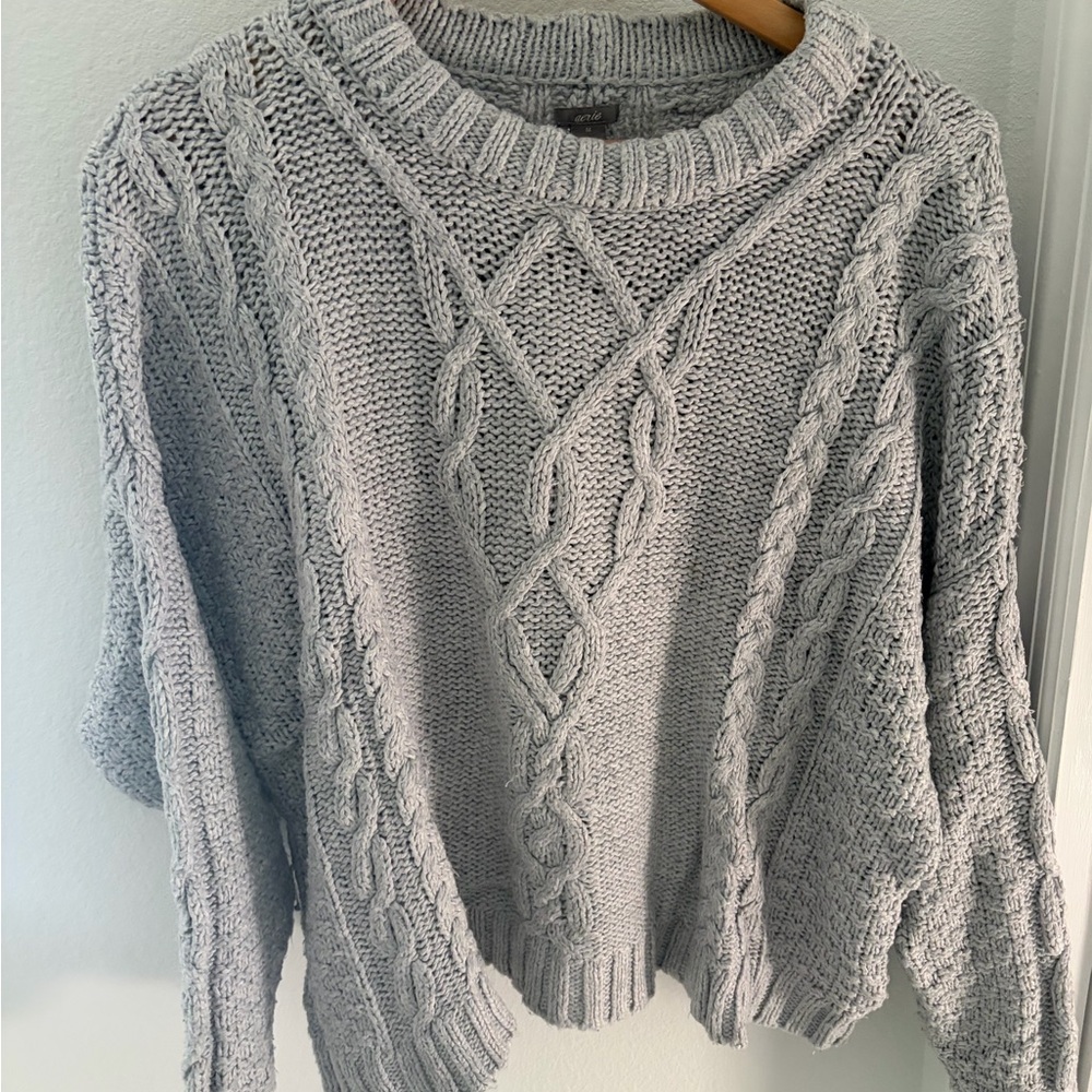 Cozy Aerie Gray Cable Knit Sweater